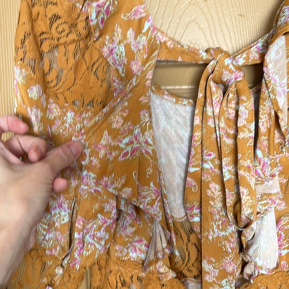 Free People Lucie Mini  Floral Ruffle Bow Romantic Dress Cottagecore Retail $128 - Picture 3 of 5